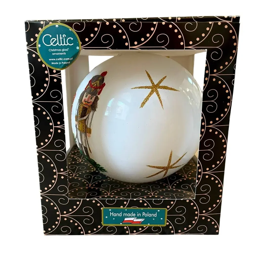 Hand Blown in Poland Glass NUTCRACKER Christmas Ornament Large 6in Glittery New